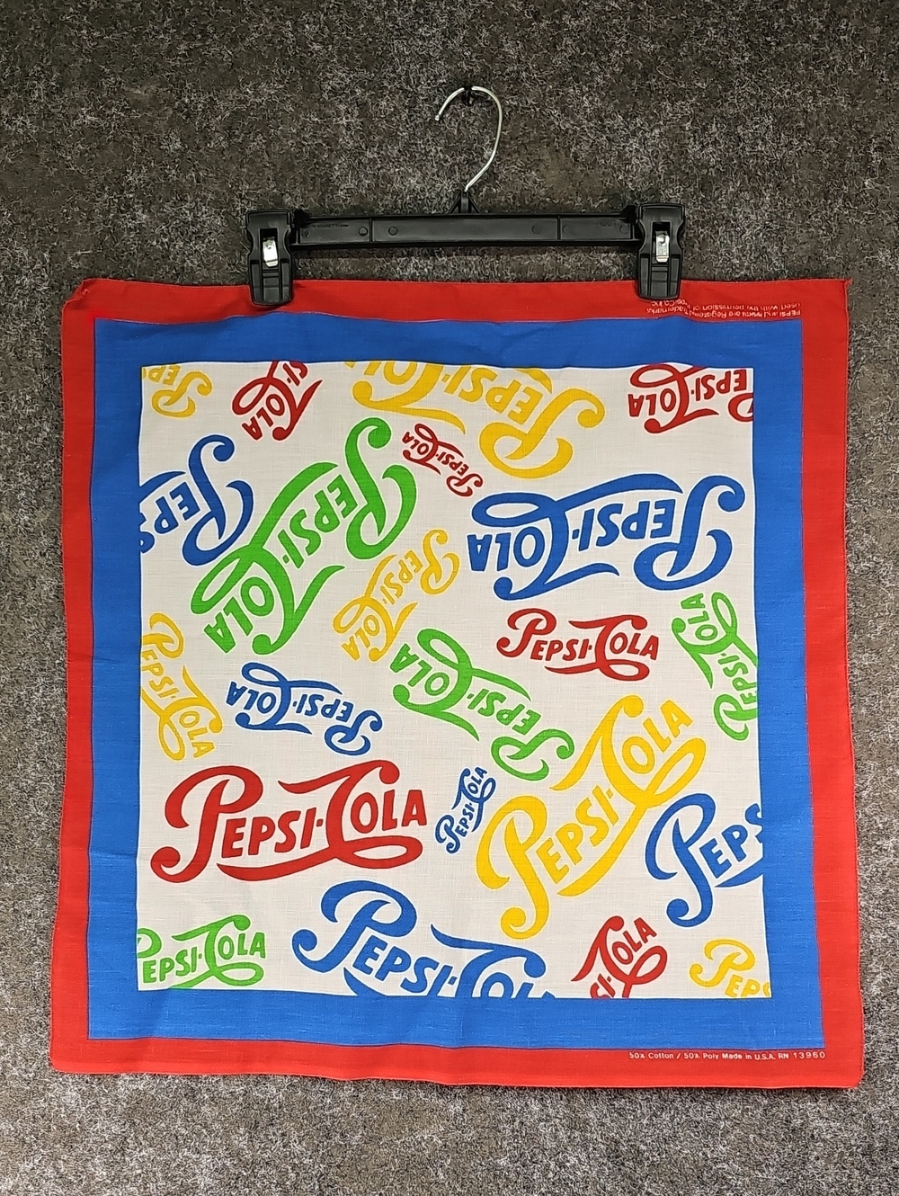 1980s Pepsi-Cola Bandana Cotton Poly, Multicolor, Apprx 20" X 21"